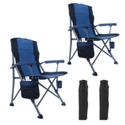 HoneiLife 2 Pack Folding Camping Chair, Heavy Duty Portable Outdoor Chair with Oversized Seat, Cup Holder, Carry Bag, Blue