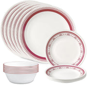 Corelle Sadie 18-Piece Dinnerware Set for 6, Eco-Friendly Triple-Layer Vitrelle Glass, Microwave and Dishwasher Safe, Deep Raspberry, 1150869