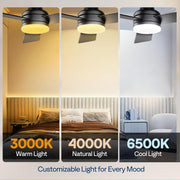 SPECSTAR 42 Inch Low Profile Ceiling Fan with Dimmable 3-Color LED Light, Remote Control, 6+1 Speeds, Reversible DC Motor, Black, Flush Mount