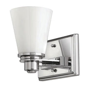 Hinkley Lighting Avon One Light Bath Wall Sconce, Polished Chrome, Etched Opal Glass Shade, GU24 Base, Reversible Mounting, Damp Location Compatible, 5550CM-GU24