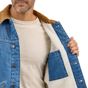 Wrangler Men's Antique Indigo Sherpa Lined Denim Jacket with Corduroy Collar, Water Resistant, Large, 112368295