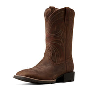 Ariat Sport Wide Square Toe Western Boot, Full Grain Leather, Distressed Brown, Size 12, Water Resistant, Pull-On