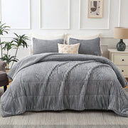 Jessy Home 3 Piece Fleece Queen Comforter Set, Double-Sided Gray Sherpa and Fleece, Includes 2 Pillowcases, 88