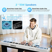 Terence V50 Digital Piano Keyboard, 88-Key Weighted with Ivory Texture, Foldable White Design, Bluetooth MIDI and Audio, 30W Speakers