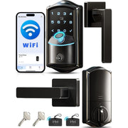 Veise Wifi Smart Door Lock with Lever Handle Set, Fingerprint Keyless Entry, Electronic Digital Keypad, Deadbolt, Matte Black