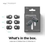 Elago Earbuds Cover Plus with Integrated Tips for AirPods Pro, 6 Pairs, Scratch-Free Silicone, Anti-Slip, Fits in Case, Dark Grey, 3 Sizes (Large, Medium, Small), EAPP-BUDSBA-DGY