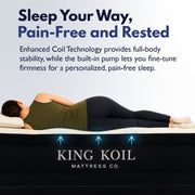 King Koil Plush Pillow Top Luxury Twin Air Mattress with Built-In High-Speed Pump, Water-Resistant, 16in Thick, Coil Beam Construction, Black, 29315