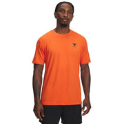 Under Armour Project Rock Athletic T-Shirt, Super-Soft Cotton-Polyester Blend, Orange Base with Black Accents, Regular Fit, Crew Neck, XXL, 1387797