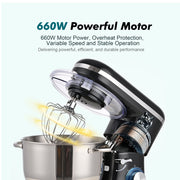 Kitchen In The Box KSM60 Tilt-Head Stand Mixer, 6.5-Quart Stainless Steel Bowl, 660W Motor, 6-Speed with Pulse, White
