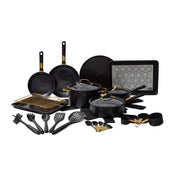 Thyme & Table TT2091R 32-Piece Aluminum Ceramic Non-Stick Cookware Set - Black Pots and Pans