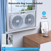 Shinic BP3-9T 3-Speed Twin Window Fan with Removable Bug Screen,Auto-Locking Expanders, White