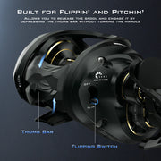 KastKing MegaJaws Elite Left-Handed Baitcasting Reel, 7.2:1 Gear Ratio, 12 Bearings, Magnetic Braking System, Purple