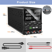 NICE-POWER SPS3010-2KD Dual DC Power Supply, 4-in-1 Variable Output, 30V 10A Independent, 60V 10A Series, 30V 20A Parallel, High Precision Digital Display, Metal Compact Design