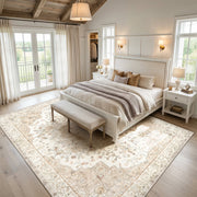 CHITOOMA Boho Area Rug, 8'x10', Machine Washable, Non-Slip Backing, Stain Resistant Beige Floral Carpet for Living Room, Bedroom, Dining Room GI-09912A-XBE