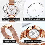 OLEVS 5869 Ladies Wrist Watch, Rose Gold Stainless Steel, Ultra Thin 33mm Case, Quartz Movement, Mesh Strap