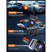 ALDF Everenty Dash Cam, Dual Front 4K and Rear 2.5K Full HD Cameras, Built-in WiFi, 3.16 in IPS Screen, Night Vision, Loop Recording, G-Sensor, Parking Mode
