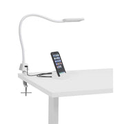 Studio Designs LED Flex Lamp with 21-Inch Flexible Arm, 300 Lumens Daylight 4000K LED, White, USB Charging Base, Metal Mounting Clamp