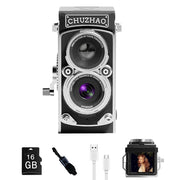 ITwano CHUZHAO Vintage Mini Digital Camera, 12MP, 1080P FHD Video, Autofocus, 16GB Card, Black - Portable TLR Style