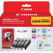 Canon 2945B011 PGI-220 and CLI-221 CMY with PP-201 Combo Pack
