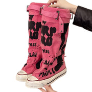 ScarletteEmmy Women's Graffiti Print Canvas Jumper Boots, Size:10(41), Pink - All-Day Comfort