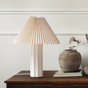 SUNMORY 17.5 Ceramic Table Lamp with Pleated Fabric Shade, 3-Way Dimmable LED, White, Bedside Nightstand Lamp for Bedroom and Living Room