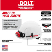 Milwaukee 48-73-1200 BOLT White Type 1 Class C Front Brim Vented Hard Hat with 4 Point Ratcheting Suspension