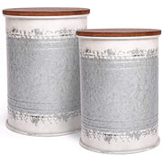 Hallops 000022HALL Farmhouse Accent Side Table Galvanized Rustic Coffee Table, Set of 2 White