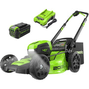 Greenworks 40V 20in Brushless Push Lawn Mower, 4.0Ah Battery, LED Headlights, Foldable Aluminum Handles, 4-in-1 Cutting System, MO40L415