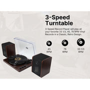 Victor VWRP-1600 Lincoln Turntable, 3-Speed Belt-Driven, Bluetooth Streaming, Dual Detached Speakers, Mahogany Wood Finish, Dust Cover