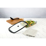 Thyme & Table 9x15 Glass Baking Dish with Tempered Glass Lid, Leaf Pattern, Oven Safe up to 560F, Easy-Grip Handles, Stain-Resistant
