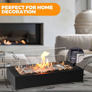 East Flame Tabletop Fire Pit, Portable Rectangular Propane Fireplace with 360 Tempered Glass, 2000 BTU, Black - Steel Base