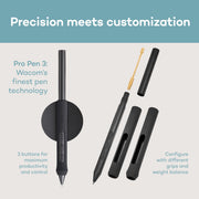 Wacom Intuos Pro Medium Graphic Drawing Tablet with Pro Pen 3, 8192 Pressure Levels, Bluetooth, USB-C, Black, PTK670K0A