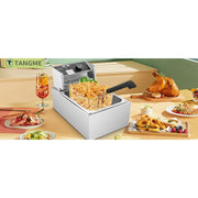 Tangme Deep Fryer with Basket, 10L Capacity, 1700W Electric Stainless Steel Countertop Oil Fryer, Adjustable Thermostat, Black, 81