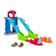 Marvel Spidey and His Amazing Friends SNF0273 Spidey's 39 inch Dual Race Mega Jump HQ with Vehicle Toddler Toy