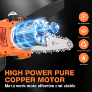NEXPOW 8-Inch Mini Chainsaw, 24V Cordless Handheld Electric Chain Saw with 2 Batteries and Chains, Orange