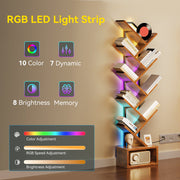 Casacomoda 8 Tier Tree Bookshelf with Customizable LED Lights, Floor Standing Storage Shelf for Home Office and Living Room