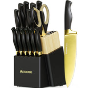 Astercook AS077S 14-Pieces Knife Set Full Tang Kitchen Knife Set with Block and Built-in Sharpener