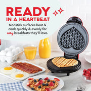 Dash Express Electric Waffle Maker, 8-Inch Heart-Shaped, Dual Nonstick Surfaces, Quick Heat-Up, Compact Red