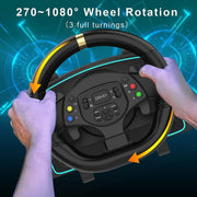 NBCP Store R808 PC Racing Wheel, 1080-Degree Magnetic Induction Steering Wheel with 3-Pedal Set