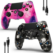Ishako 2Pack Wireless Controller for PlayStation 4 and PC, Dual Vibration Motors, 6-Axis Motion Sensor, Built-in 3.5mm Headphone Jack, Pink and Black