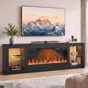 Bestier Fireplace TV Stand, 70 Inch, Supports TVs up to 75 Inch, 36 Inch Electric Fireplace with LED Lights, Adjustable Shelves, Black