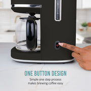 Nostalgia Classic Retro 10-Cup Drip Coffee Maker, One Button Brewing, Auto Shut-Off, Anti-Drip Pause, Time Display, Black, NCRCOF10BK6A