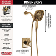 Delta Ashlyn In2ition 2-in-1 Dual Shower Head with Dual-Function Handle, Champagne Bronze, Brushed Finish, T17264-I-CZ