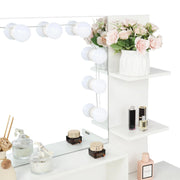 Ktaxon Vanity Set with 3 Color Lighted Mirror, Makeup Table with 3 Storage Shelves & Drawers, Dressing Table Makeup Desk with Stool, White