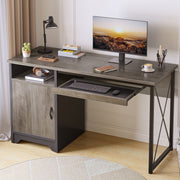 Bestier 47-Inch Computer Desk with Keyboard Tray and Storage Cabinet, Wash Gray, Reversible Layout
