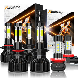XWQHJW 6pcs LED Headlight and Fog Light Bulb Combo Kit, 9005 and H7 High/Low Beam, H11 Fog Light, 60W, 6000K Pure White