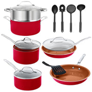 Gotham Steel 15 Pc Cookware Set, Titanium Infused Nonstick Ceramic, Diamond Reinforced, Dishwasher Safe, Red, Includes Utensils, 2024
