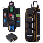 Fegat Rolling Baseball Bag with Wheels, Large 100L Zoned Softball Equipment Bag, Durable 900D Oxford Cloth, Reflective Strip, Shoe Compartment