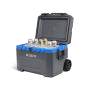Igloo Overland 52 QT Wheeled Ice Chest Cooler, Gray and Blue, 80 Can Capacity, Soft-Ride Wheels, Telescoping Handle, 35194