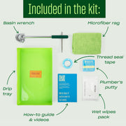 Character Faucet Installation Kit, Complete Set with Basin Wrench, Plumber's Putty, Thread Seal Tape, Microfiber Rag, Wet Wipes, Drip Tray, Virtual Support, Easy Video Instructions, K-CHA-KIT-FCT